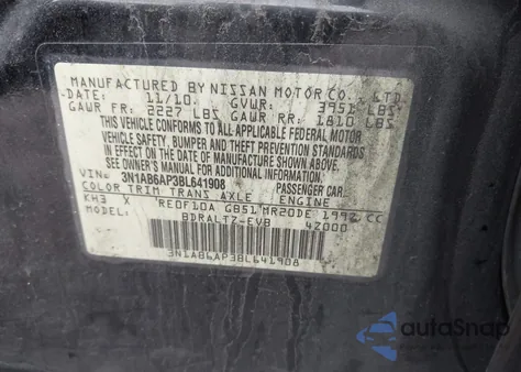 2011 Nissan Sentra 2.0Sr z USA, uszkodzony, nr VIN 3N1AB6AP3BL641908